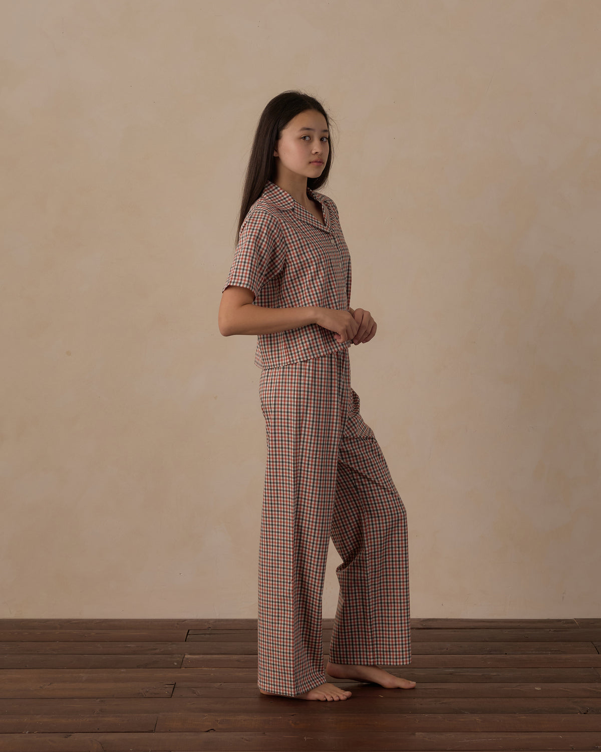teen woven pajama set in holiday gingham