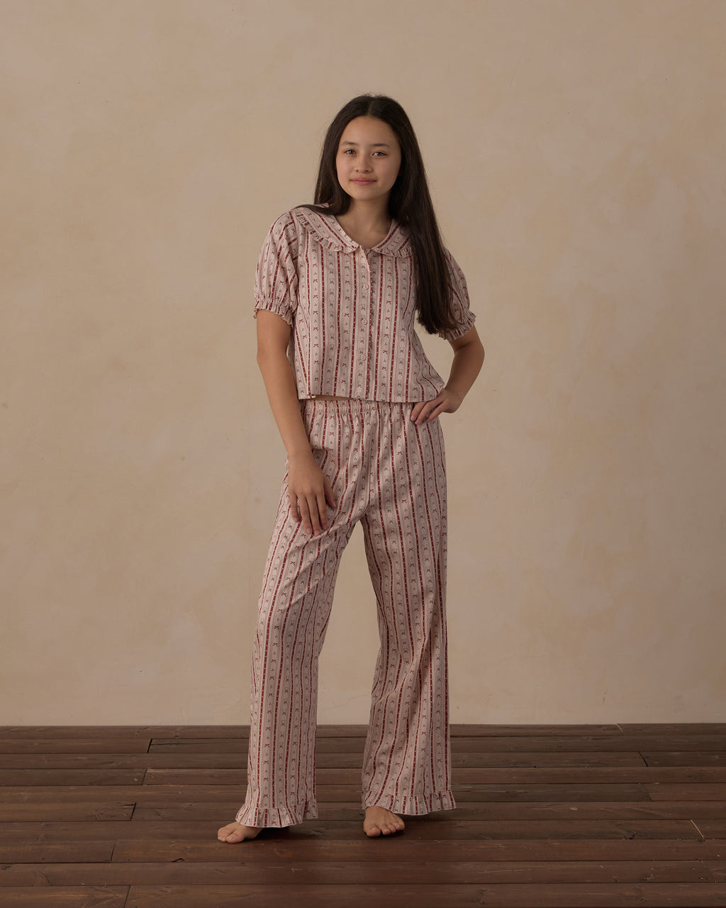 teen ruffle pajamas in candy cane lane