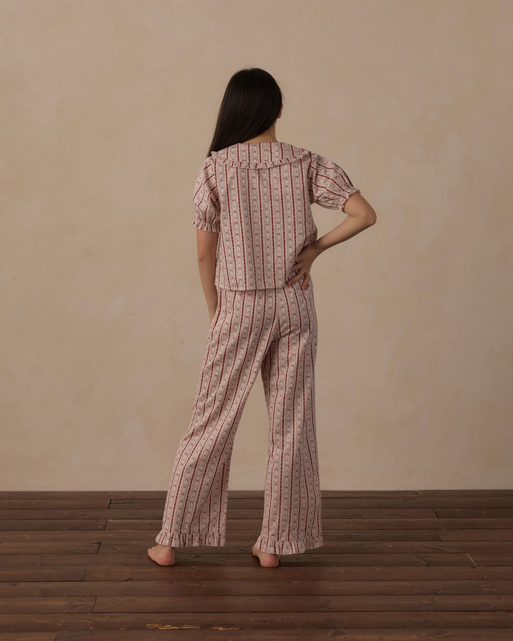 teen ruffle pajamas in candy cane lane