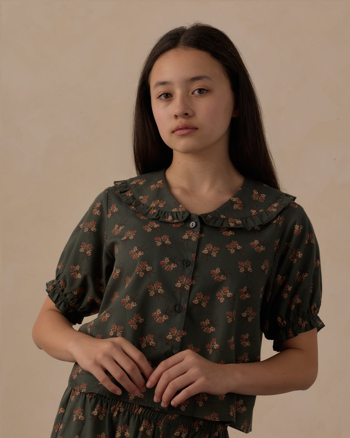 teen ruffle pajamas in evergreen bouquet