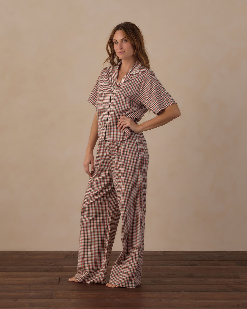 women's woven pajama set in holiday gingham