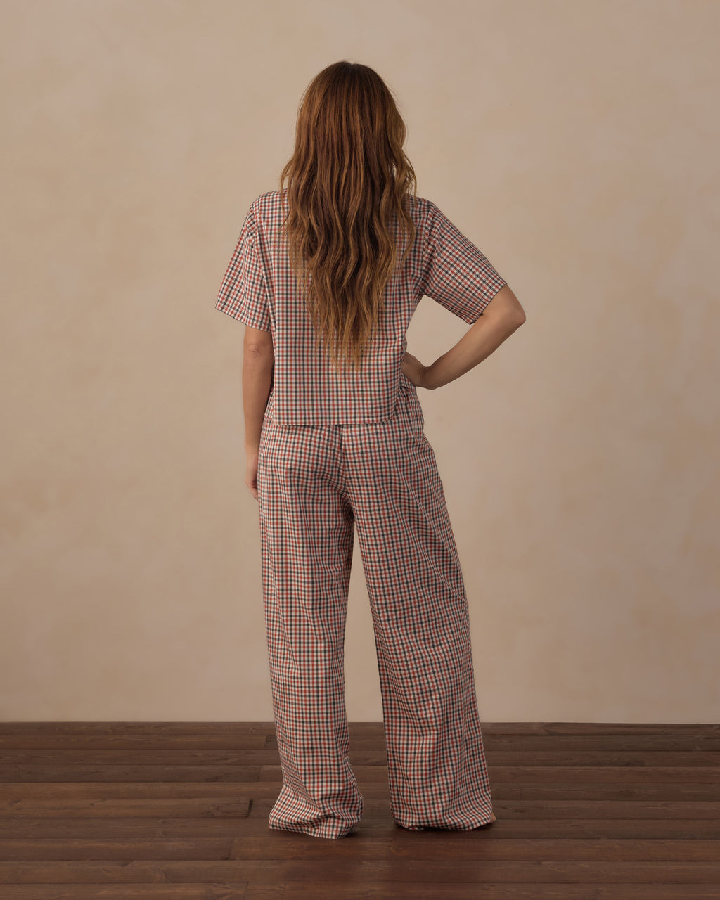 women's woven pajama set in holiday gingham