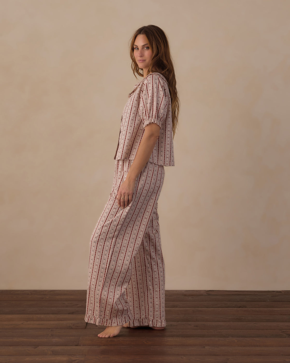 women's ruffle pajama set in candy cane lane