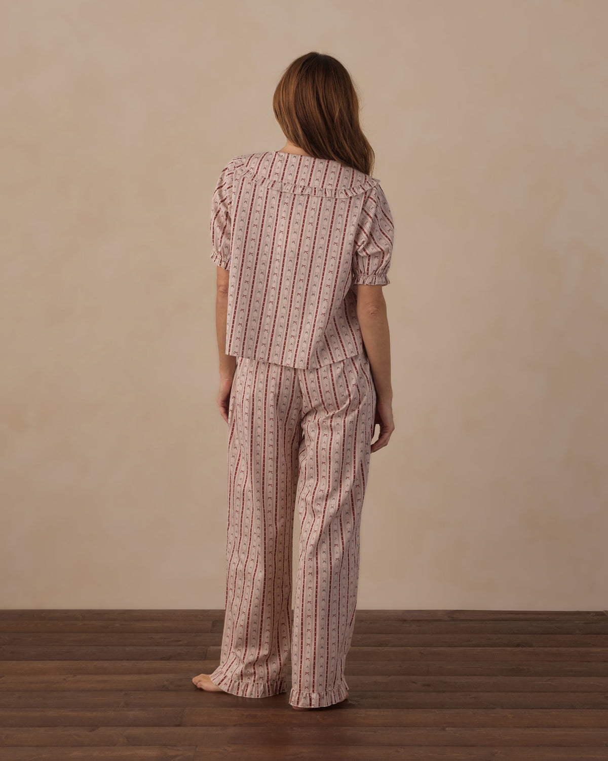 women's ruffle pajama set in candy cane lane
