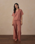 women's woven pajama set in ruby plaid