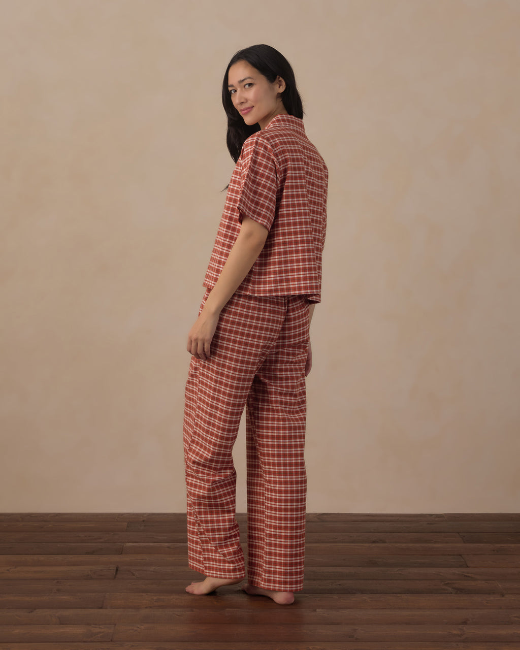 women's woven pajama set in ruby plaid