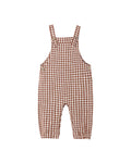 baby overalls in brick check