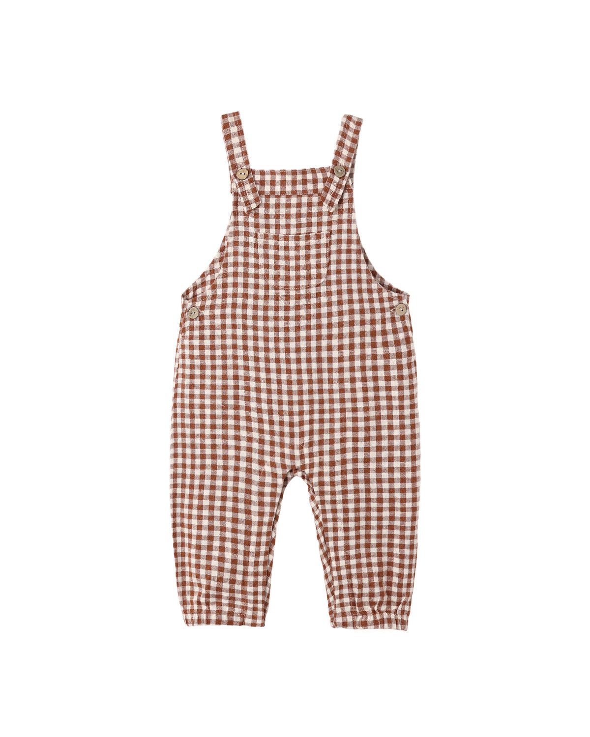 baby overalls in brick check