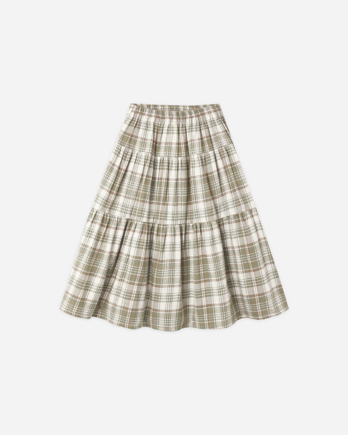 Tiered Skirt in Olive Dobby Plaid