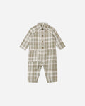 Collared Baby Jumpsuit in Olive Dobby Plaid