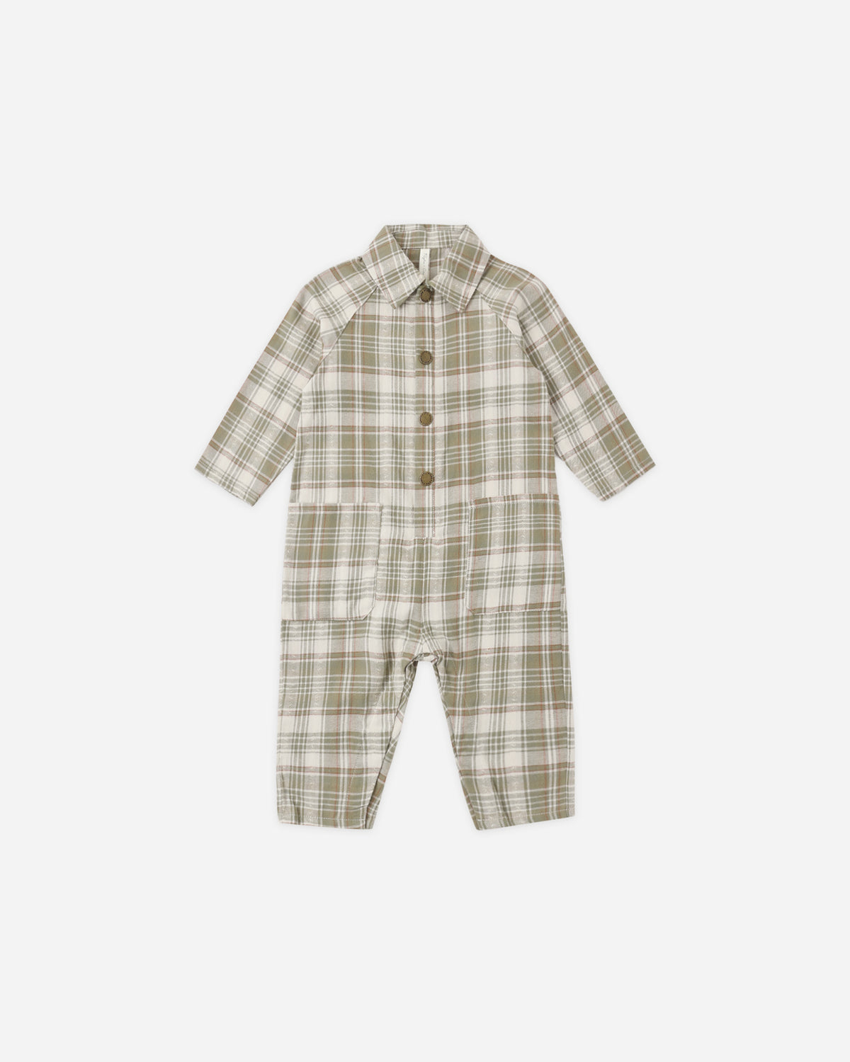Collared Baby Jumpsuit in Olive Dobby Plaid