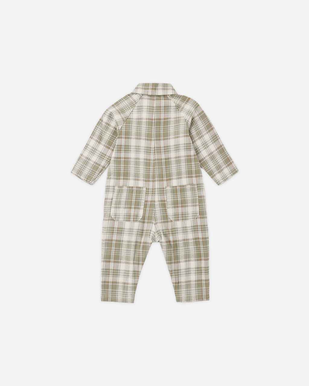 Collared Baby Jumpsuit in Olive Dobby Plaid