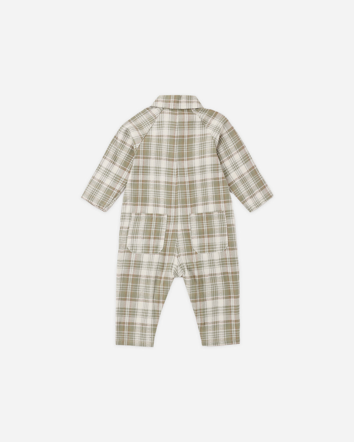 Collared Baby Jumpsuit in Olive Dobby Plaid