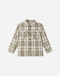 Pocketed Corduroy Shirt in Olive Dobby Plaid