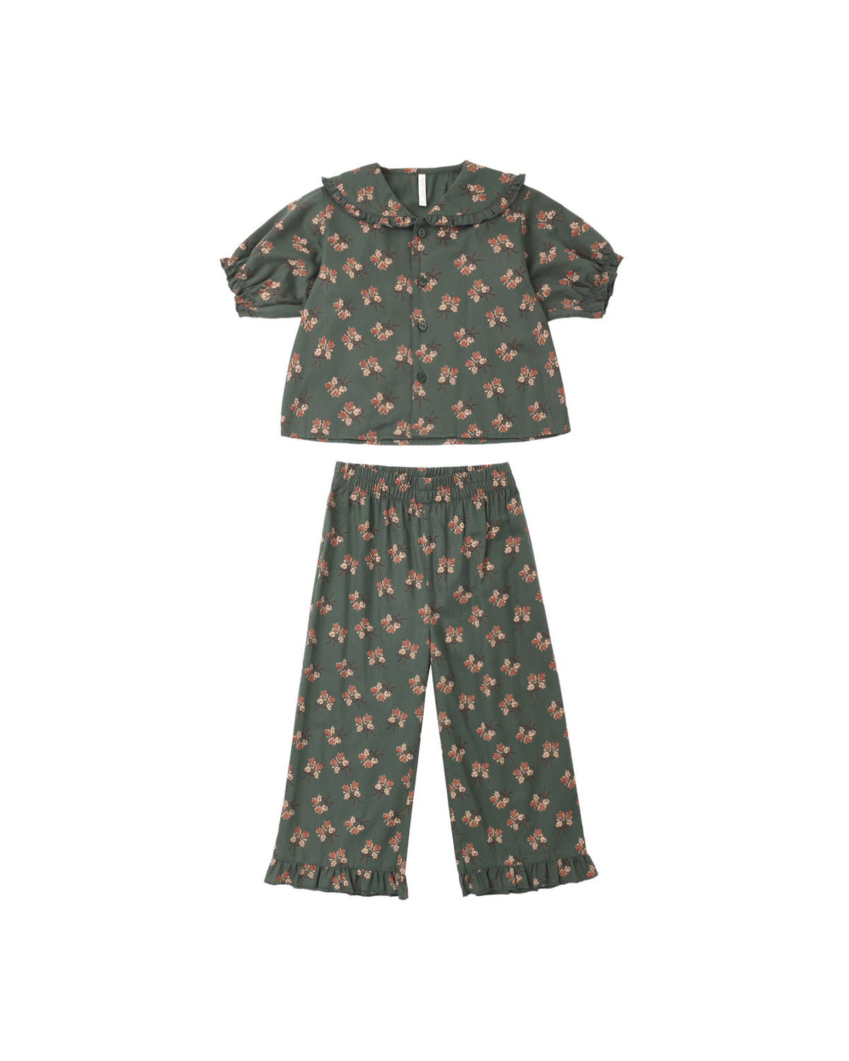 ruffle pajamas in evergreen bouquet