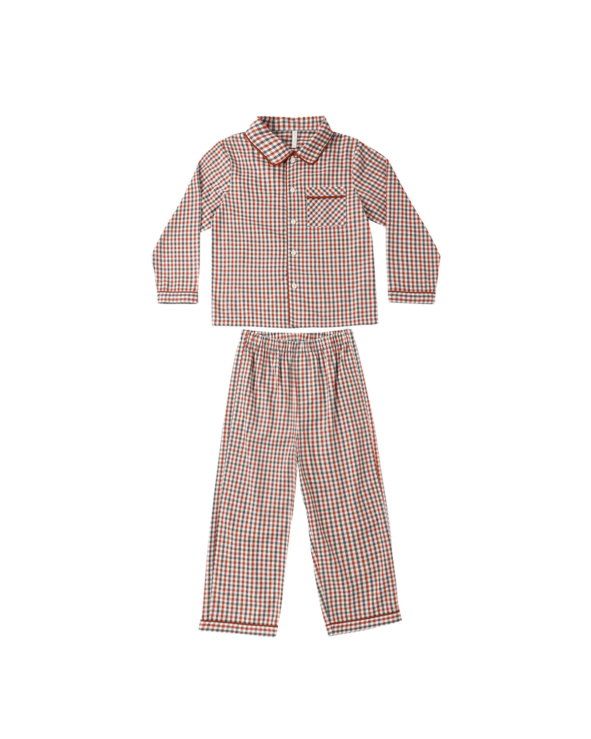 long sleeve pajamas in holiday gingham