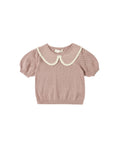 pointelle collared top in rosewood