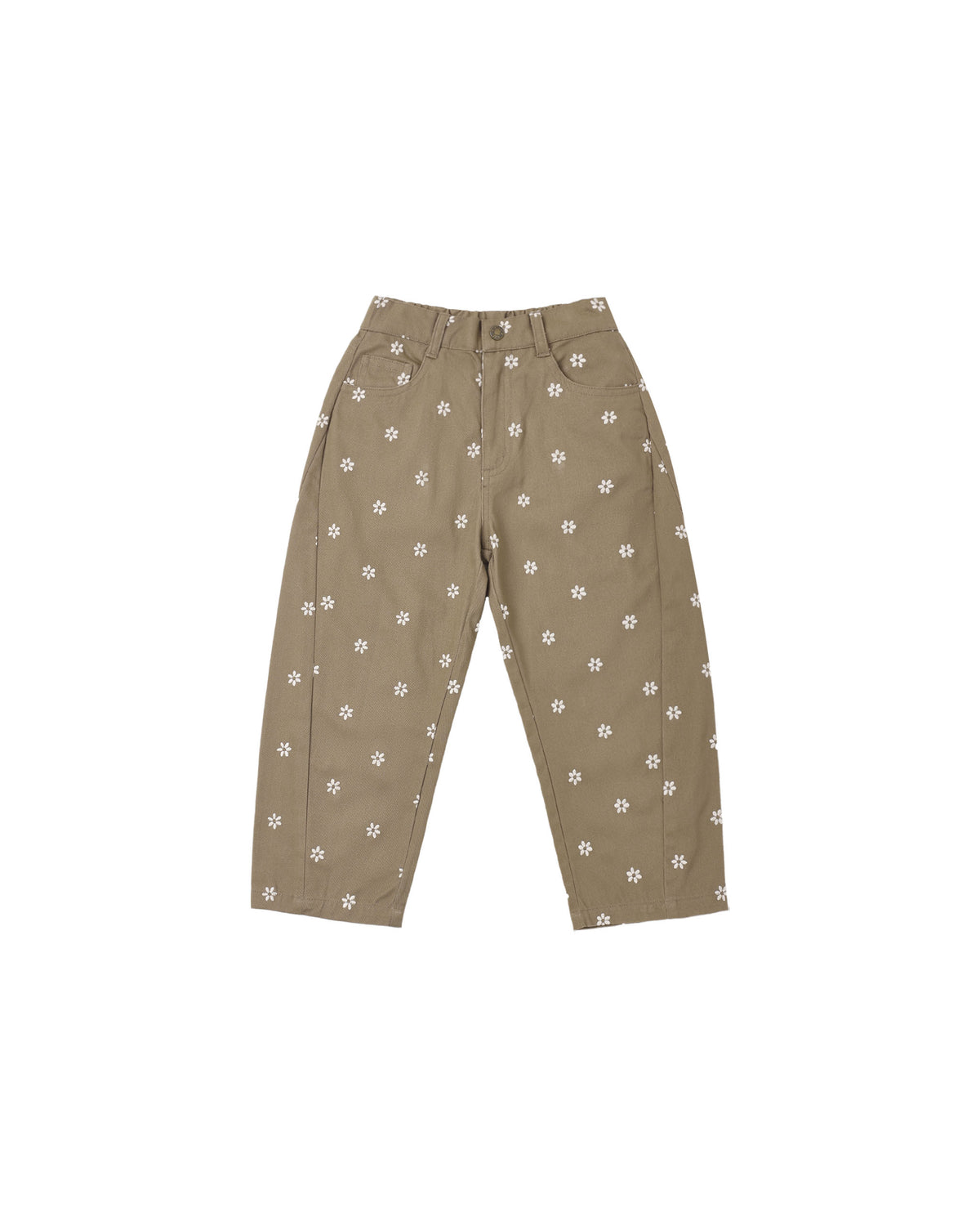 barrel pant in embroidered daisies