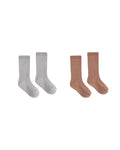 ribbed socks, 2 pack in clay & dusty blue
