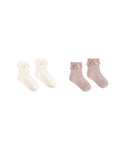 lace trim socks, 2 pack in rosewood, natural