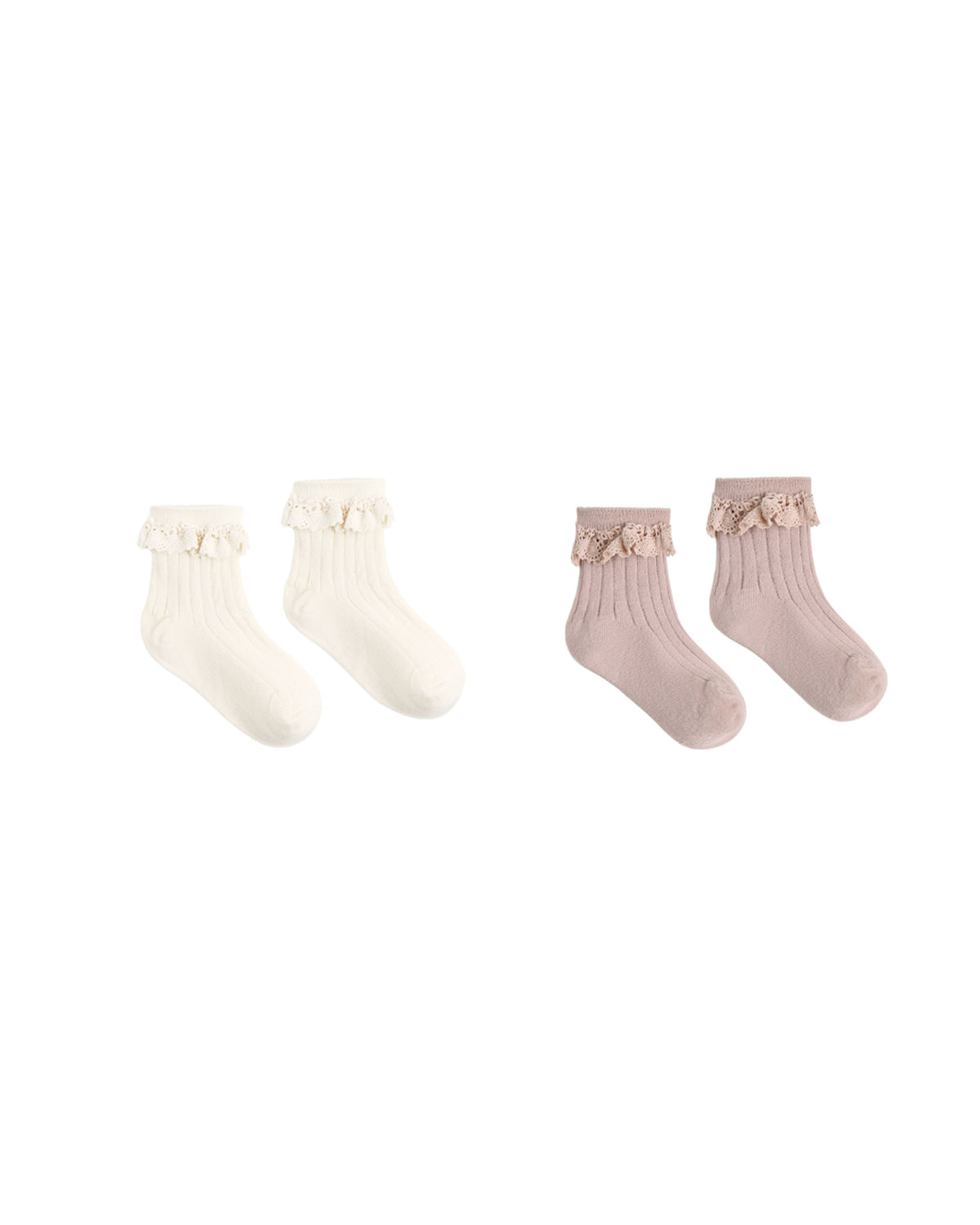lace trim socks, 2 pack in rosewood, natural