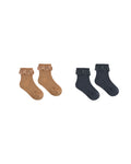 lace trim socks, 2 pack in fawn, midnight