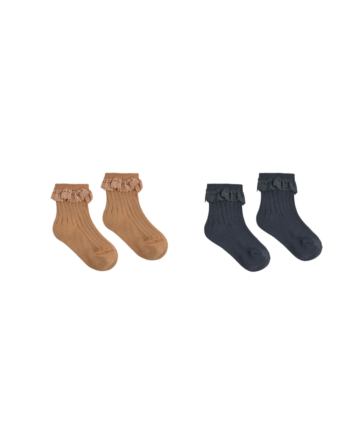 lace trim socks, 2 pack in fawn, midnight