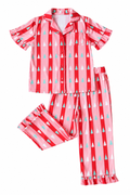 ruffle pajama pant set in red & pink tree stripes