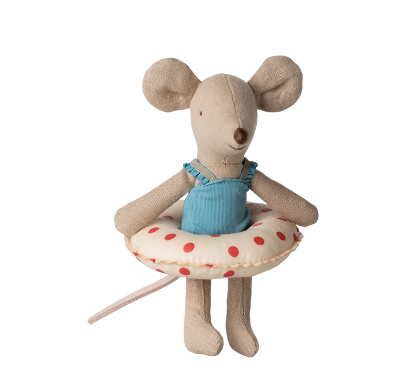 Beach Mouse with Float , little sister - red dots
