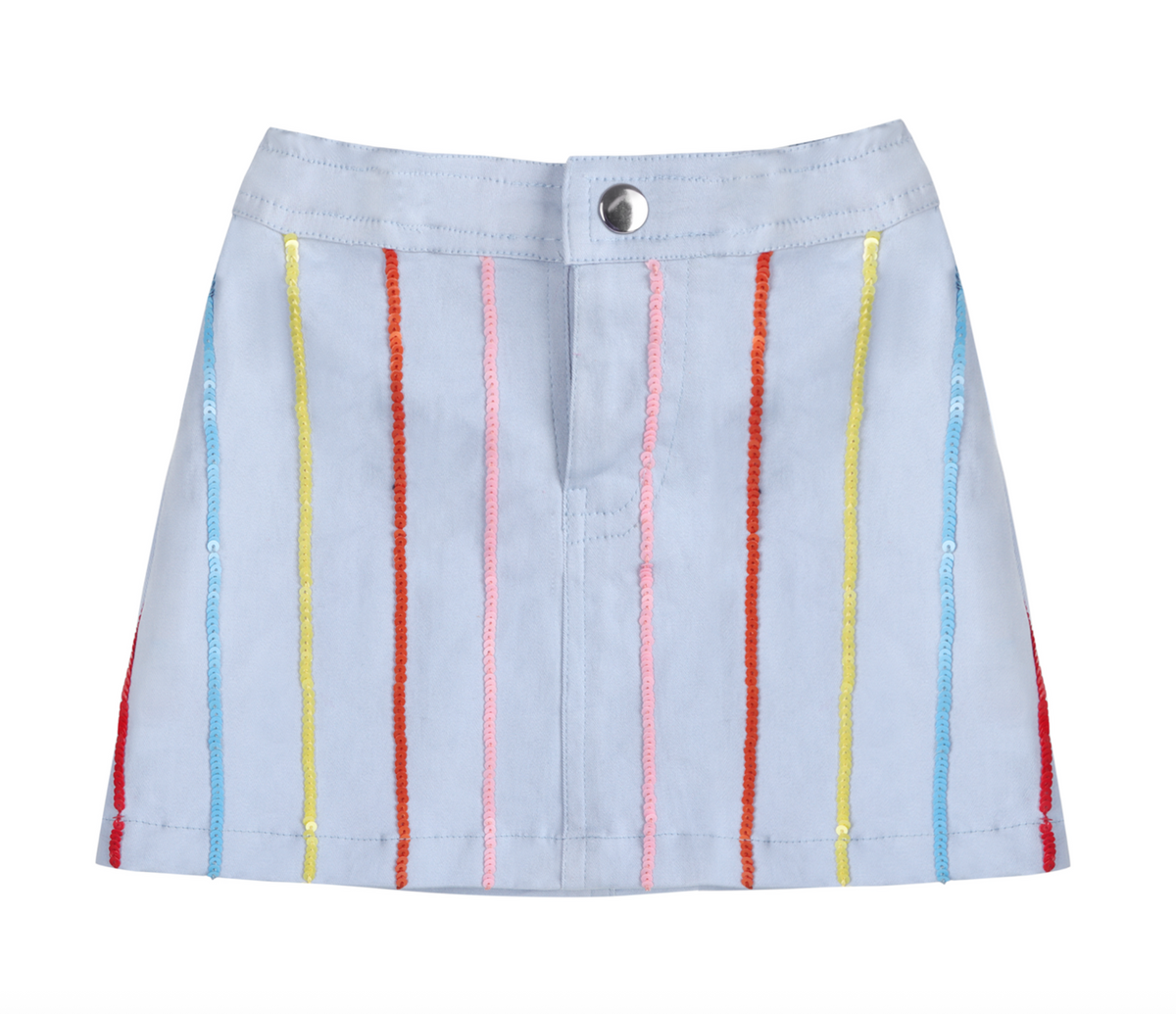 Blue Multi Sequin Stripe Denim Skirt
