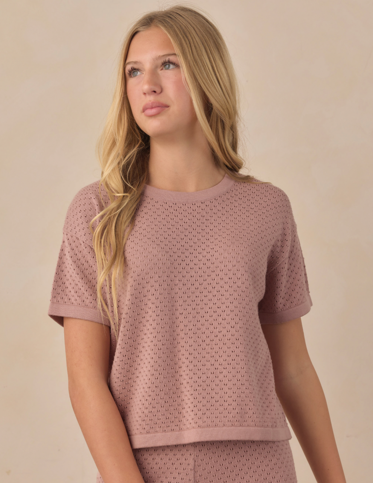 teen boxy crop knit tee in rosewood, 12y