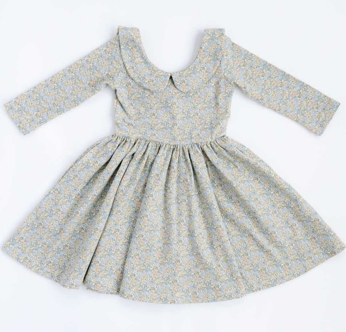 3/4 Sleeve Twirl Dress in Blue Watercolor Floral