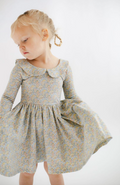 3/4 Sleeve Twirl Dress in Blue Watercolor Floral