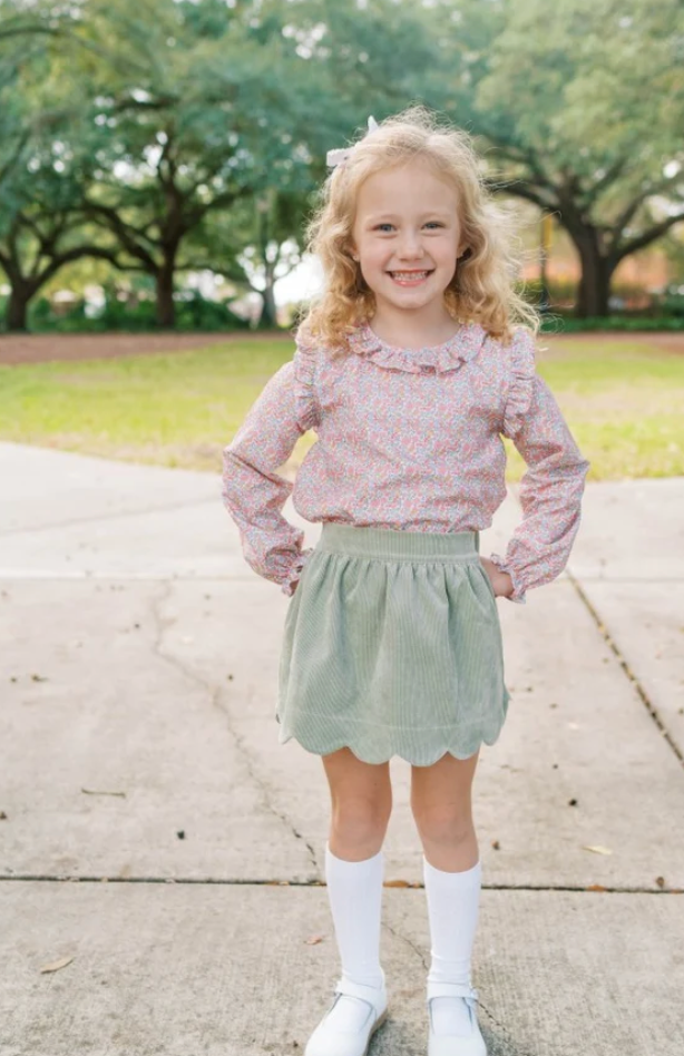 Susie Scallop Skirt in Sweetgrass Corduroy
