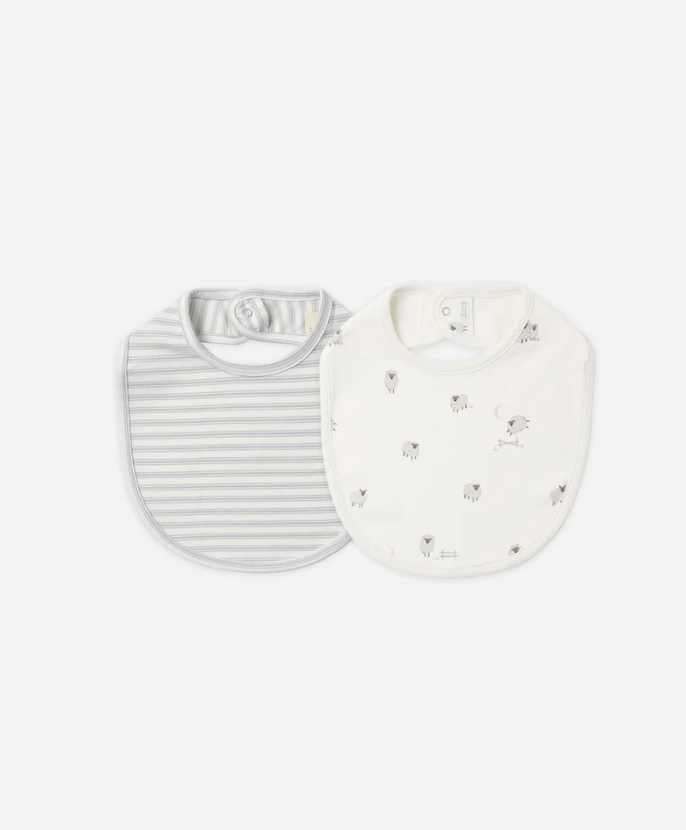 Jersey Snap Bib, 2 pack ll Sheep, Cloud Stripe