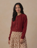 womens fuzzy cardigan in ruby