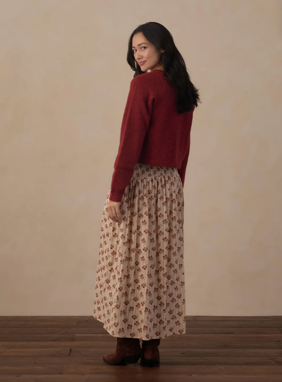 womens fuzzy cardigan in ruby
