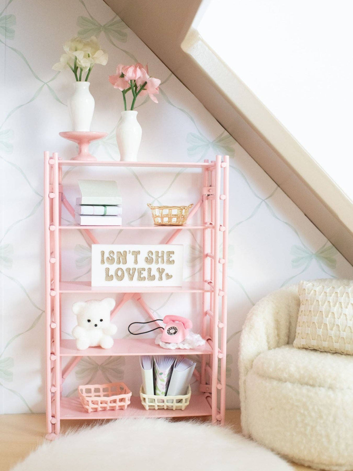 Tabletop Rotary Phone | Pink | Dollhouse Miniature Accessory
