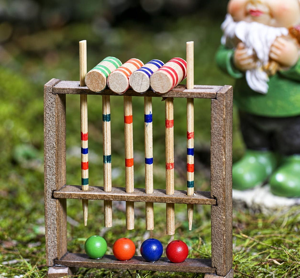 Miniature Old Fashion Wood Croquet Set - 2" W x 2-3/4" H