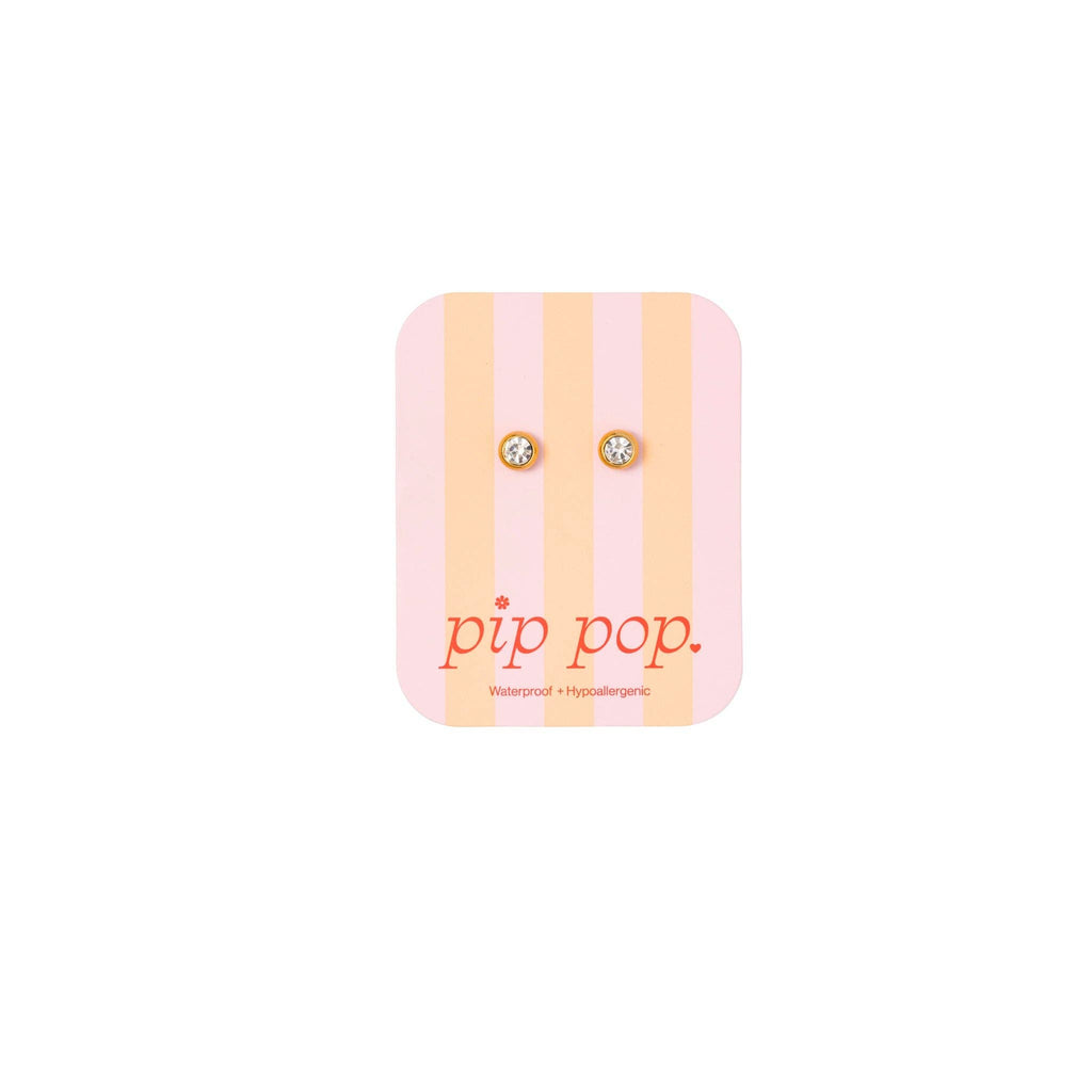 Round Diamond Stud - Hypoallergenic, Flat Back, Girl Gift: Pair