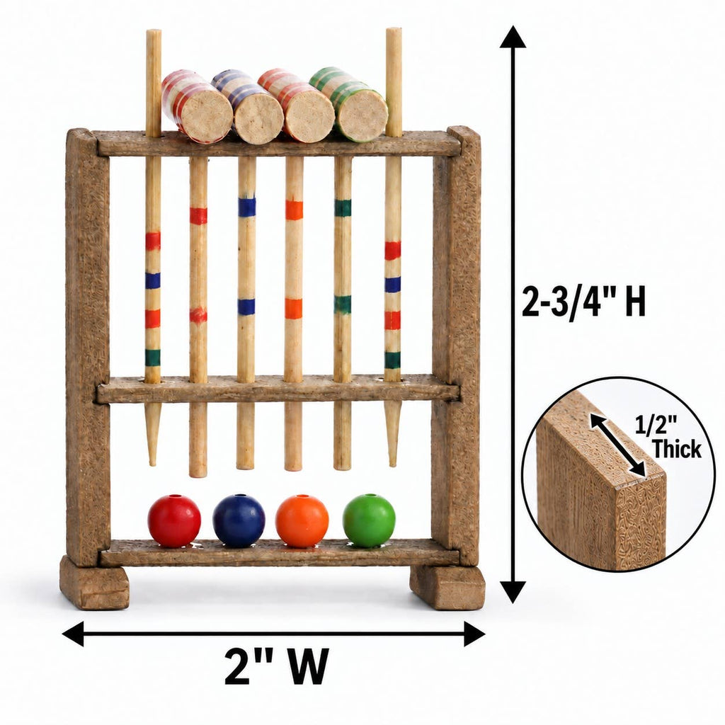 Miniature Old Fashion Wood Croquet Set - 2" W x 2-3/4" H