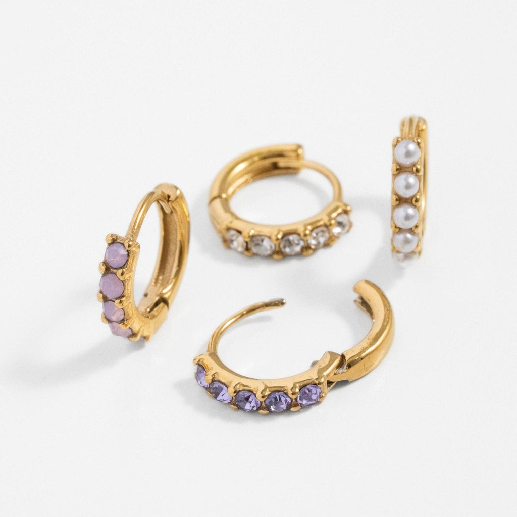 Dainty Gem Hoop Hoop - Hypoallergenic, Flat Back, Girl Gift : Diamond / Pair