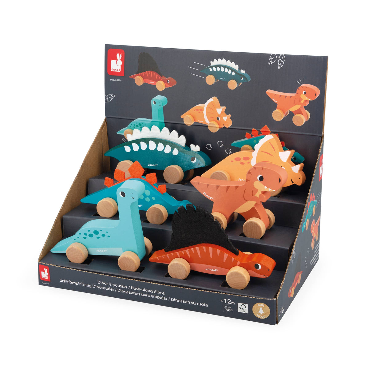 Dinos Push-Along Dinosaur Display x6