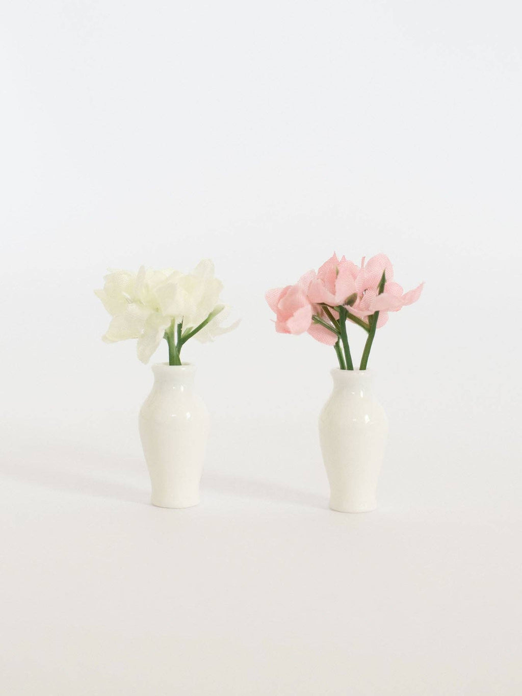 Bloom Vases with Flowers | Pink & White | Dollhouse Miniature Accessories & Decor: White