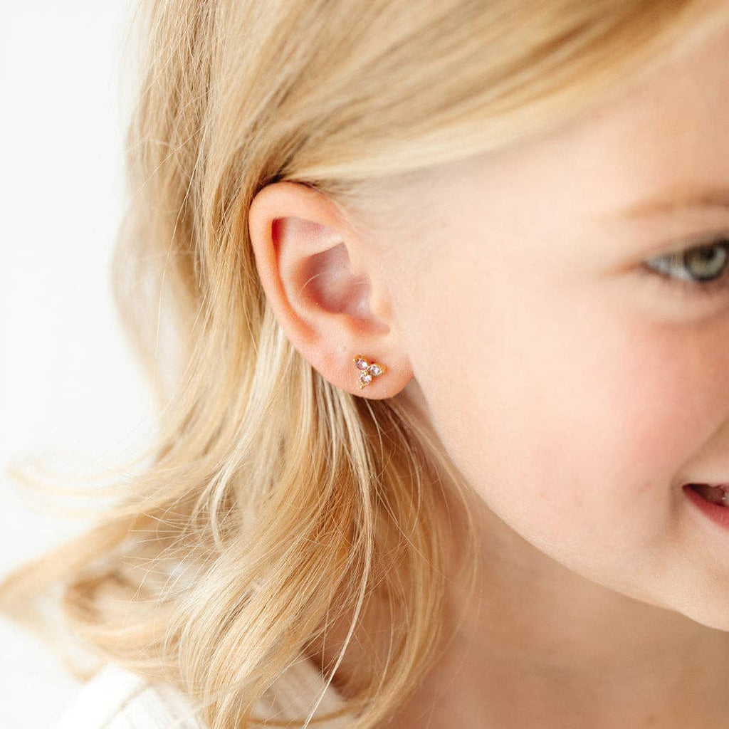 Ombré Gem Stud Earrings - Hypoallergenic, Flat Back, Girl : Electric Blue / Pair