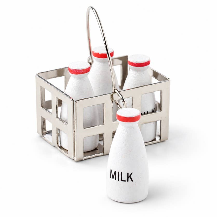Miniature Milk Crate Set or Milk Bottle - Select Style: Crate + Red Top Bottles - 1-1/8" x 1-1/2" x 7/8"