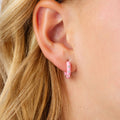 Enamel Diamond Hoop Hypoallergenic - Flat Back, Girl Gift: Pink / Pair