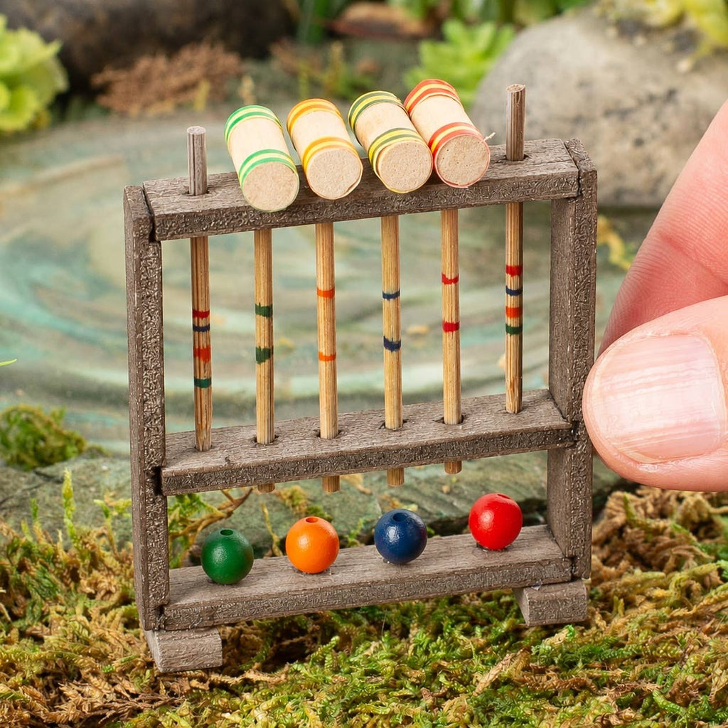 Miniature Old Fashion Wood Croquet Set - 2" W x 2-3/4" H
