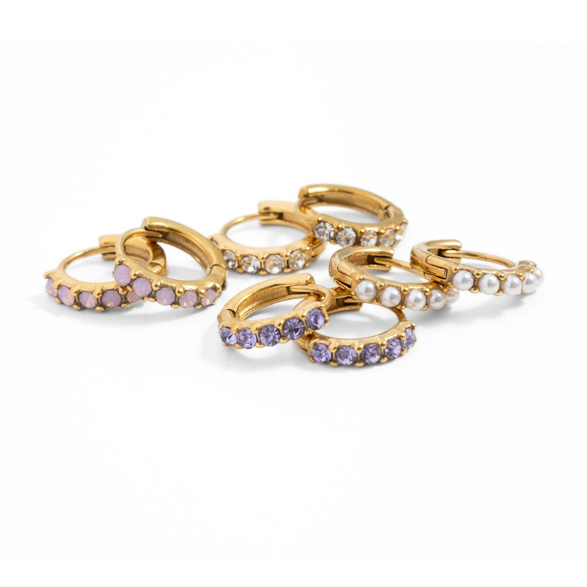 Dainty Gem Hoop Hoop - Hypoallergenic, Flat Back, Girl Gift : Diamond / Pair